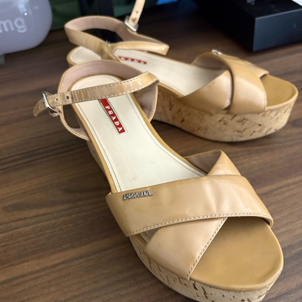 Prada Tan Platform Shoes with Cork-Style Sole